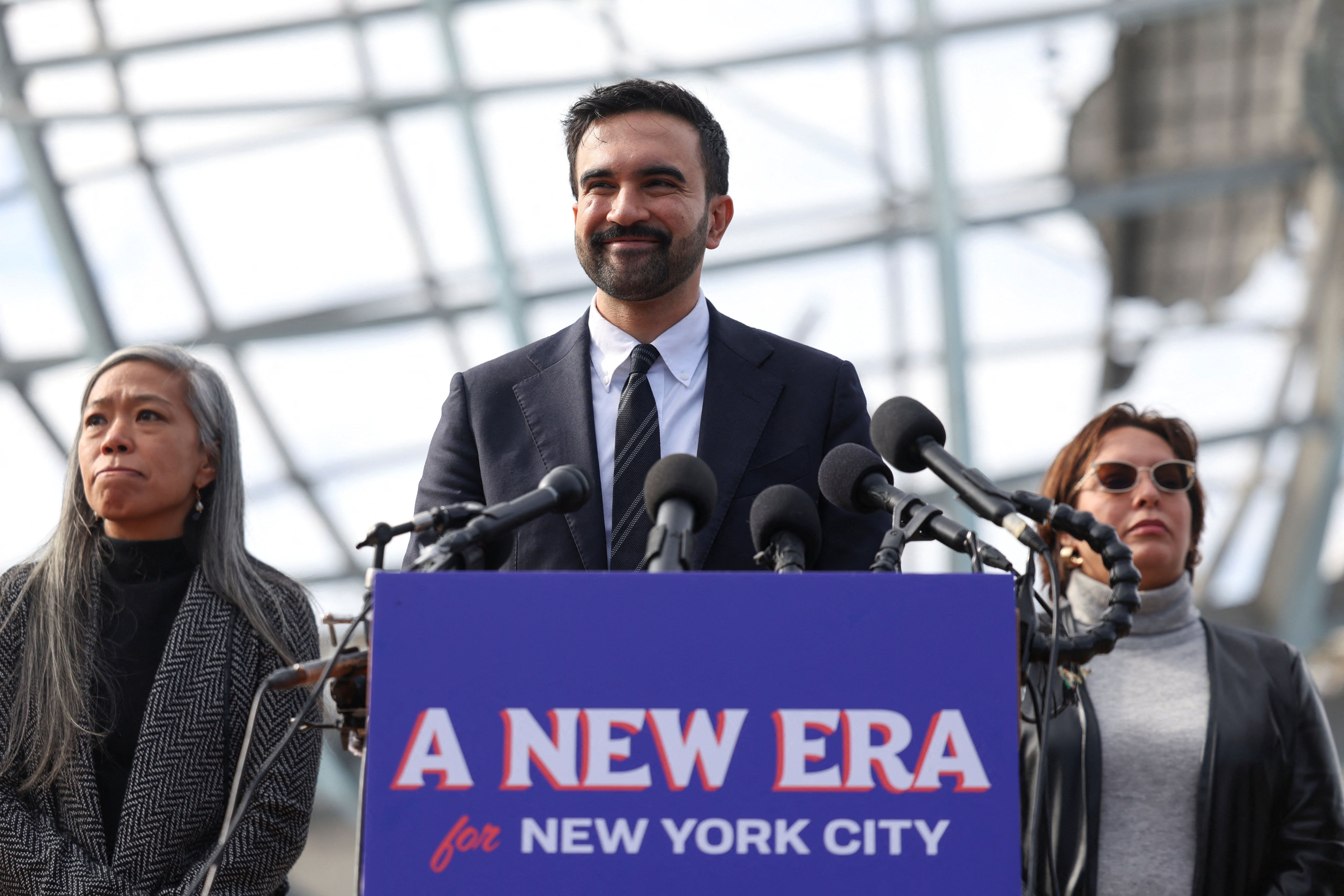 New York City mayor-elect Zohran Mamdani holds a press conference in the Queens borough of New York City.