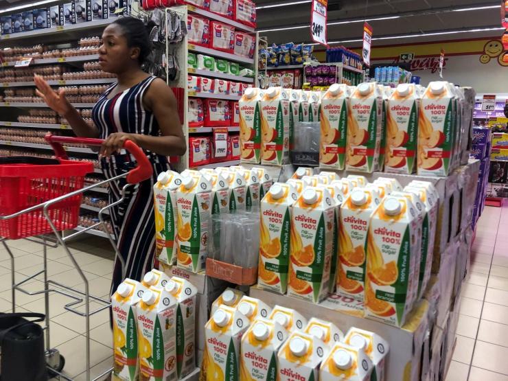 Cartons of Chivita fruit juice produced by CHI Limited are pictured in the supermarket in Abuja.