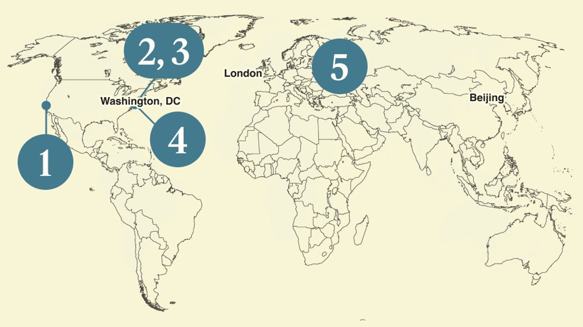 A numbered map of the world.