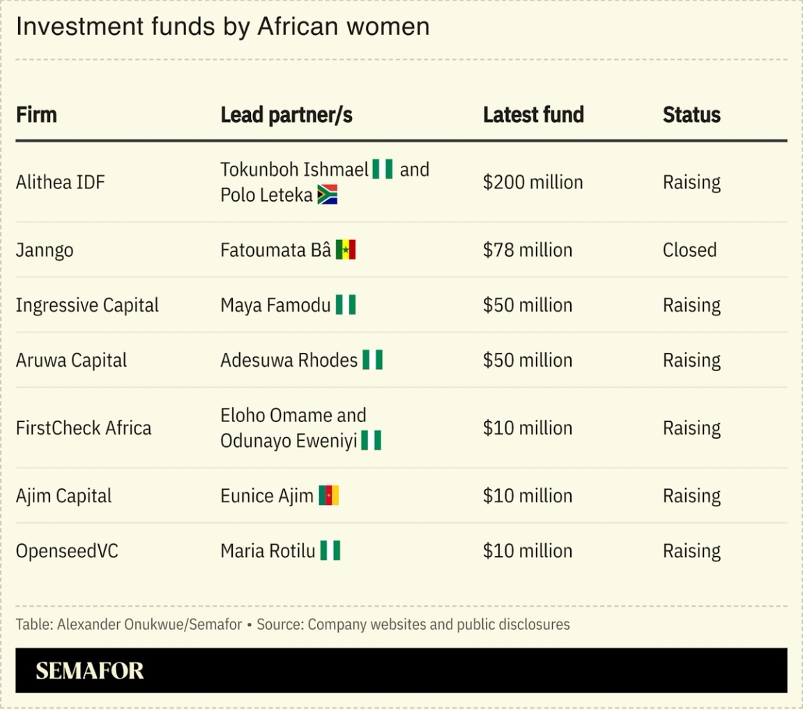 A table showing investment funds by African women.