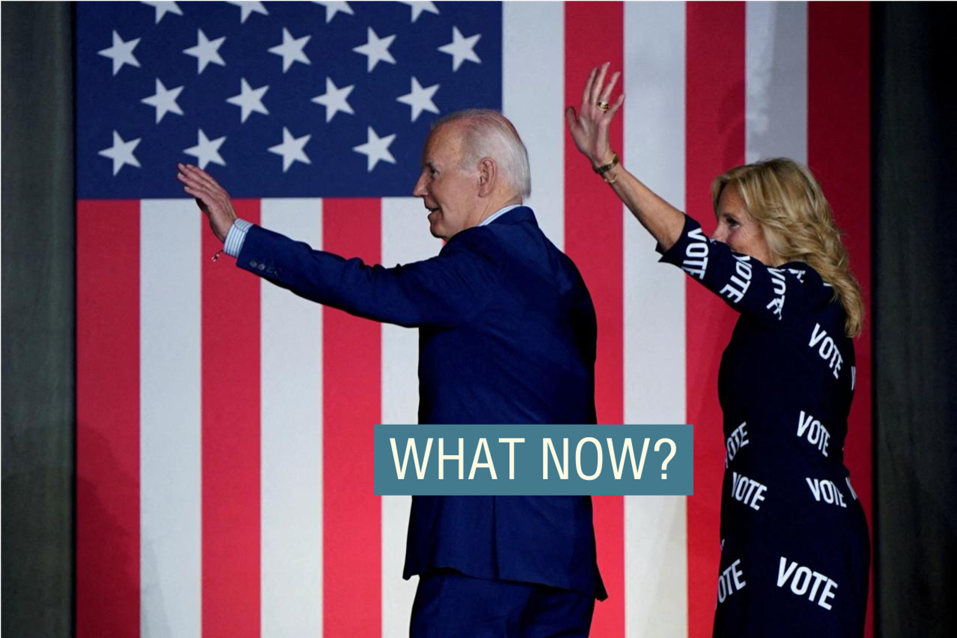  President Joe Biden and First Lady Jill Biden wave as they exit the stage during a campaign rally in Raleigh, North Carolina, on June 28, 2024.