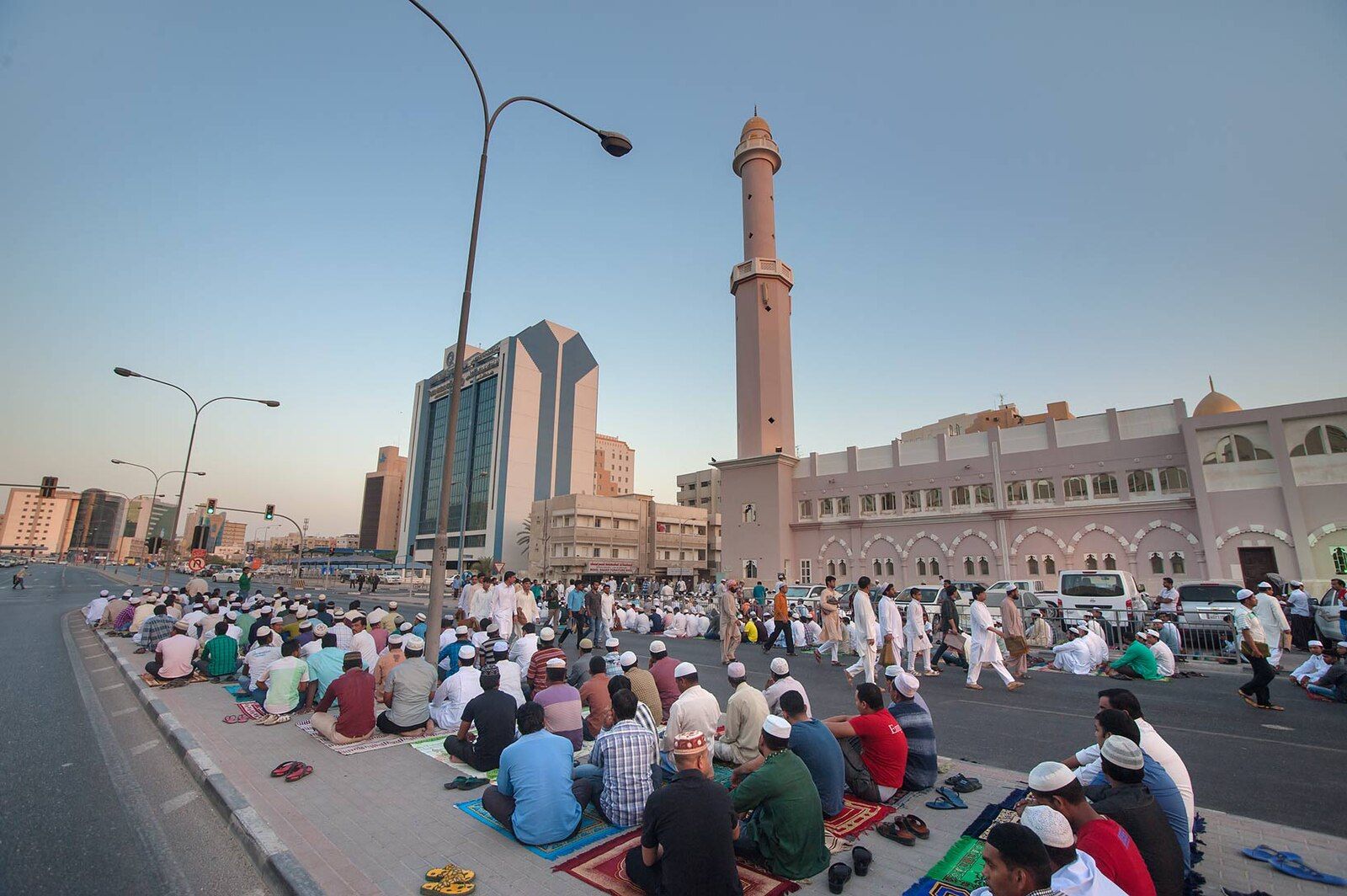 People praying during Eid in Doha.