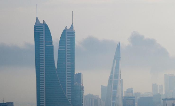 Smoke rises following a strike on Bahrain airport on Muharraq Island.