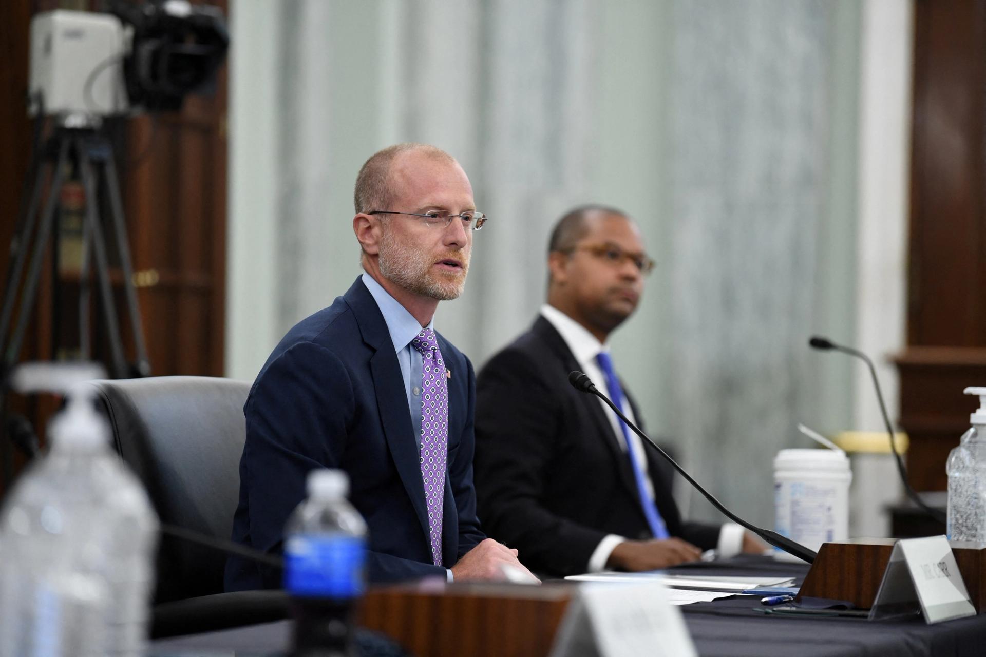 Brendan Carr answers questions during an oversight hearing.