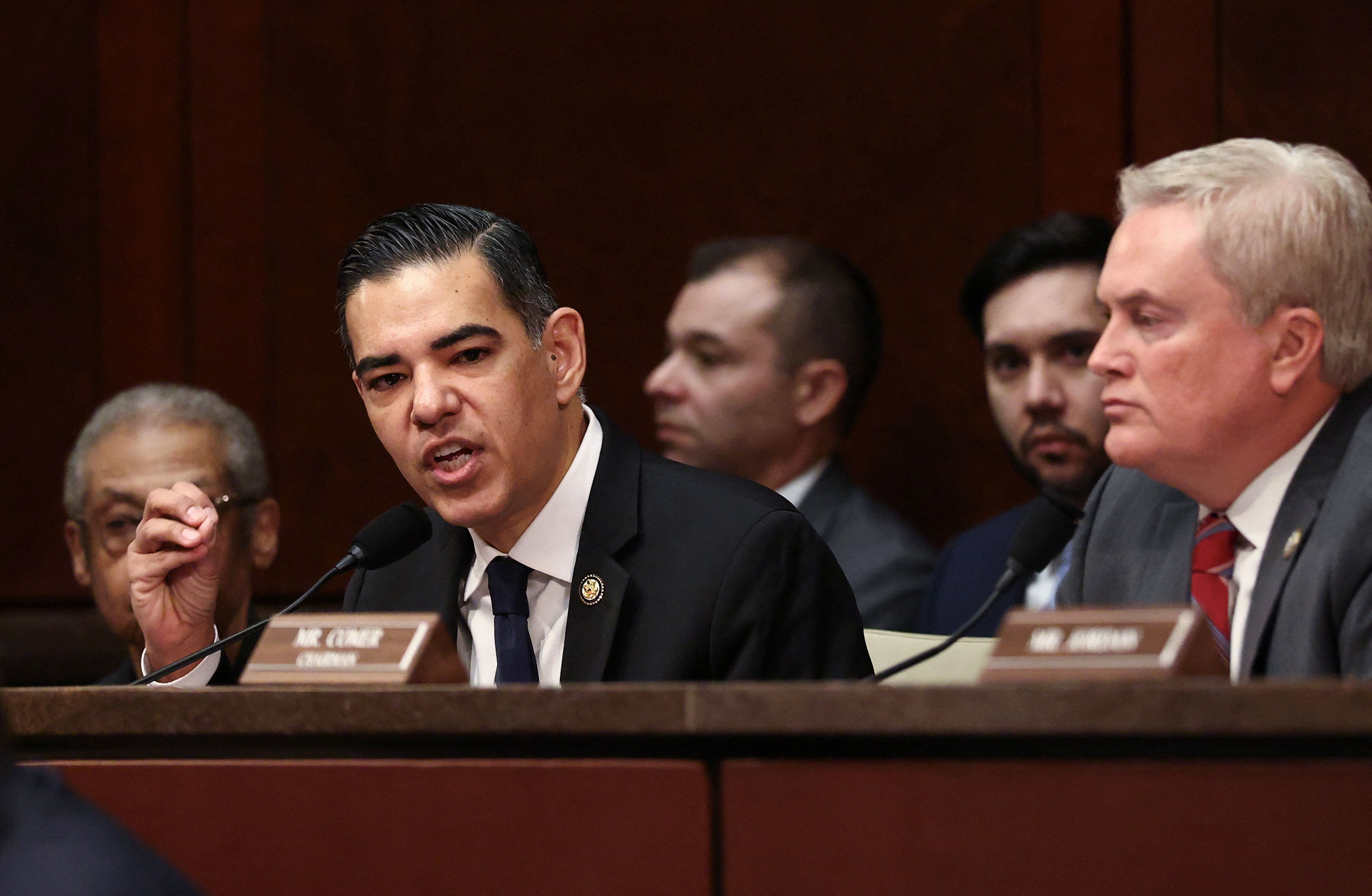 Reps. Robert Garcia and James Comer during an Oversight Committee meeting 