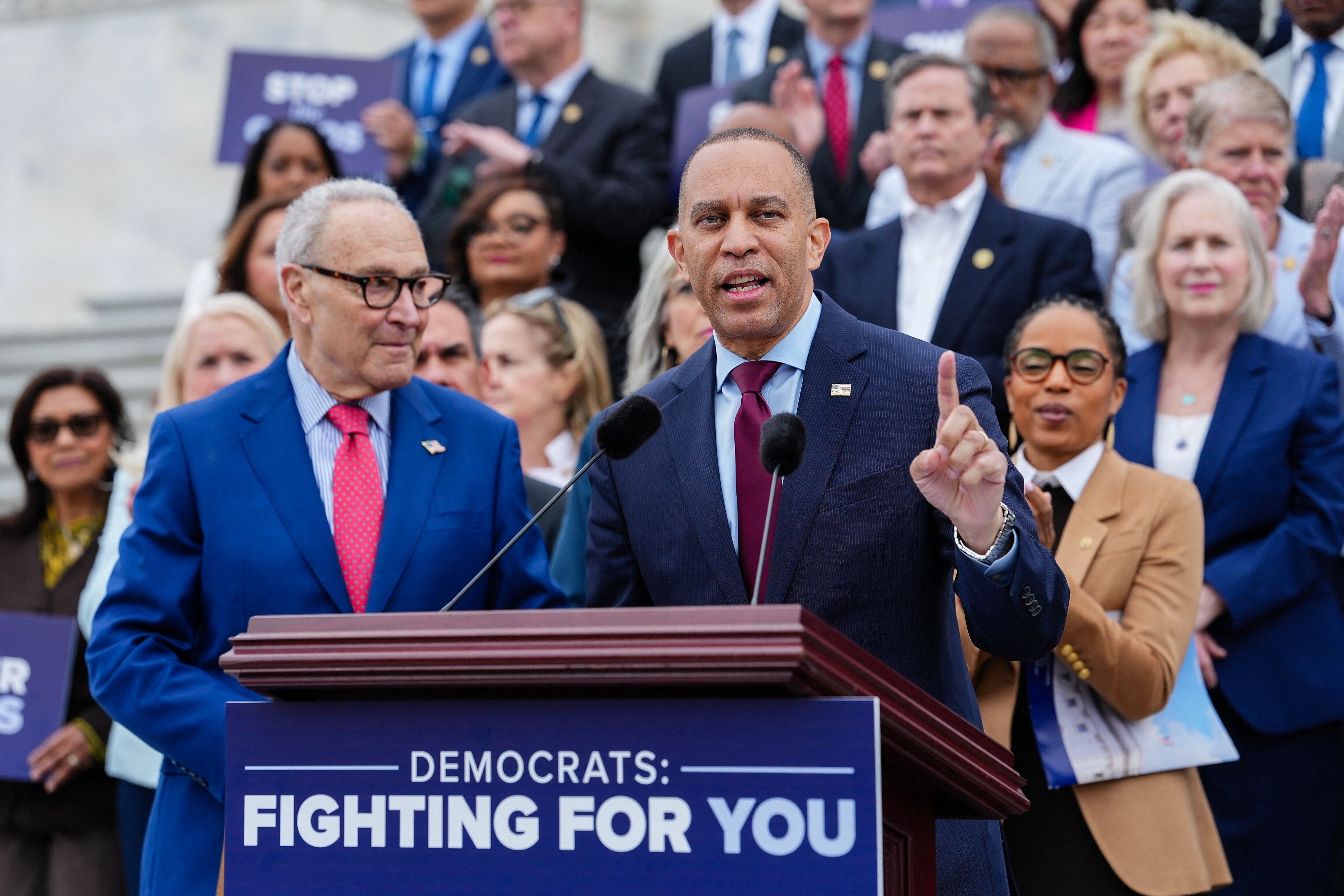 House Minority Leader Rep. Hakeem Jeffries speaks during a news conference ahead of voting on the Senate immigration funding bill