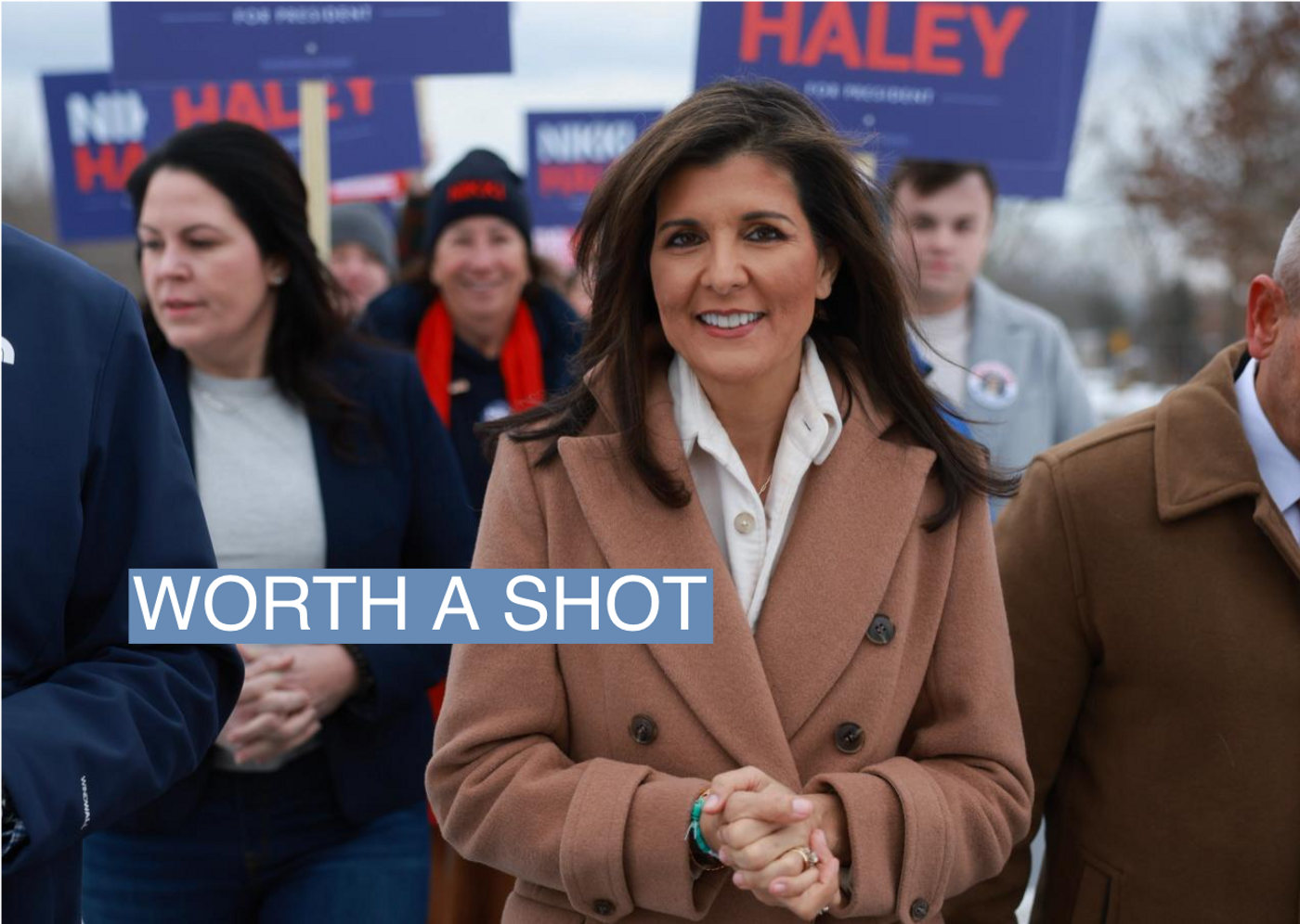 Republican presidential candidate Nikki Haley visits a polling location at Winnacunnet High School to greet voters on Jan. 23, 2024, in Hampton, N.H.