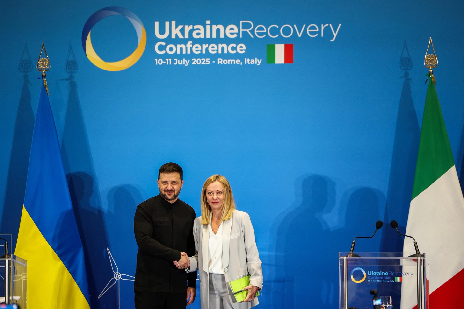 Italian Prime Minister Giorgia Meloni and Ukrainian President Volodymyr Zelenskiy in Rome.