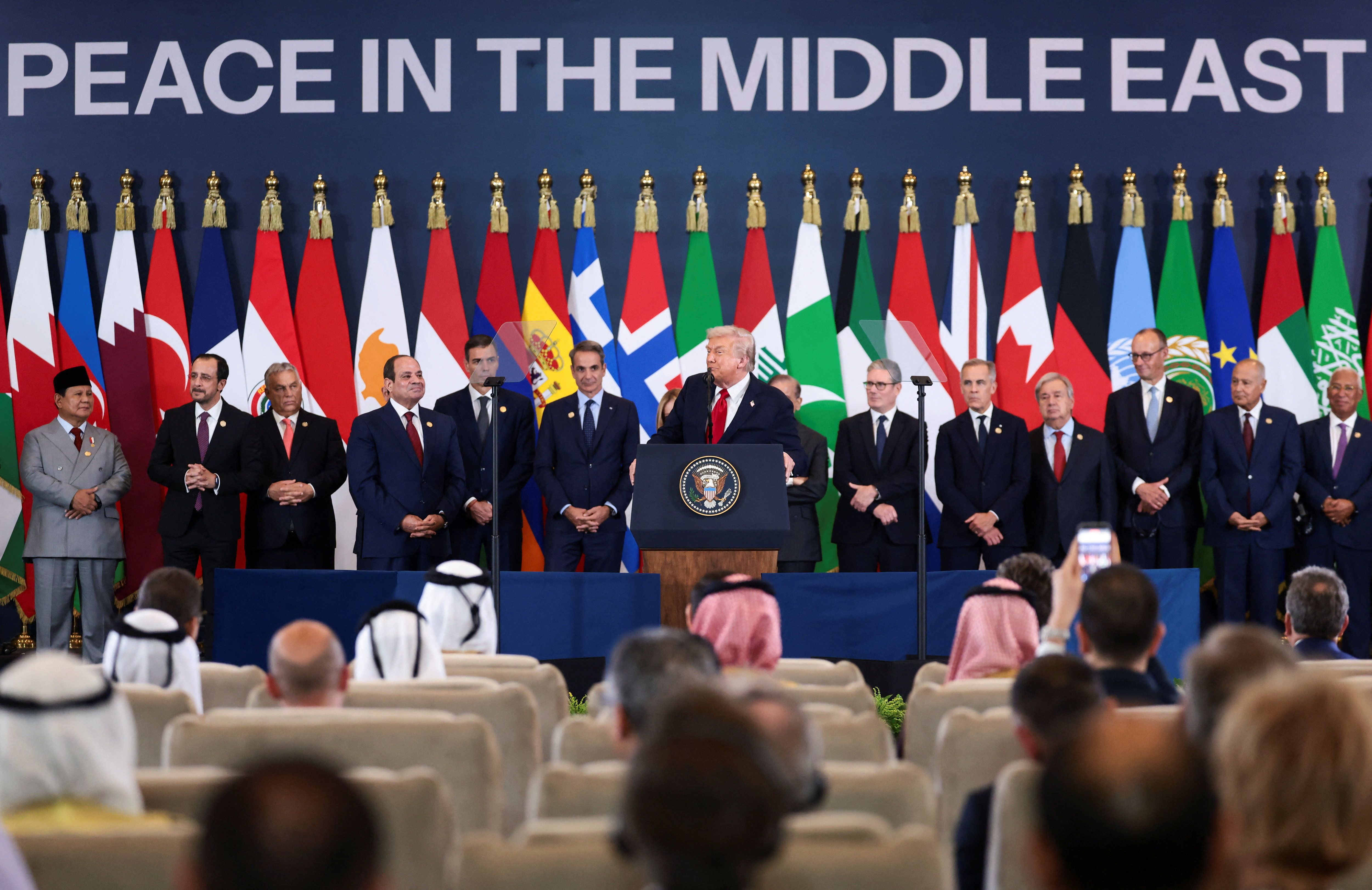US President Trump participates in the official signing of the first phase of the Gaza ceasefire agreement, in Sharm El-Sheikh