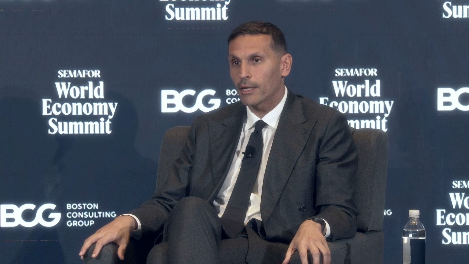 Khaldoon Khalifa Al Mubarak on stage. 