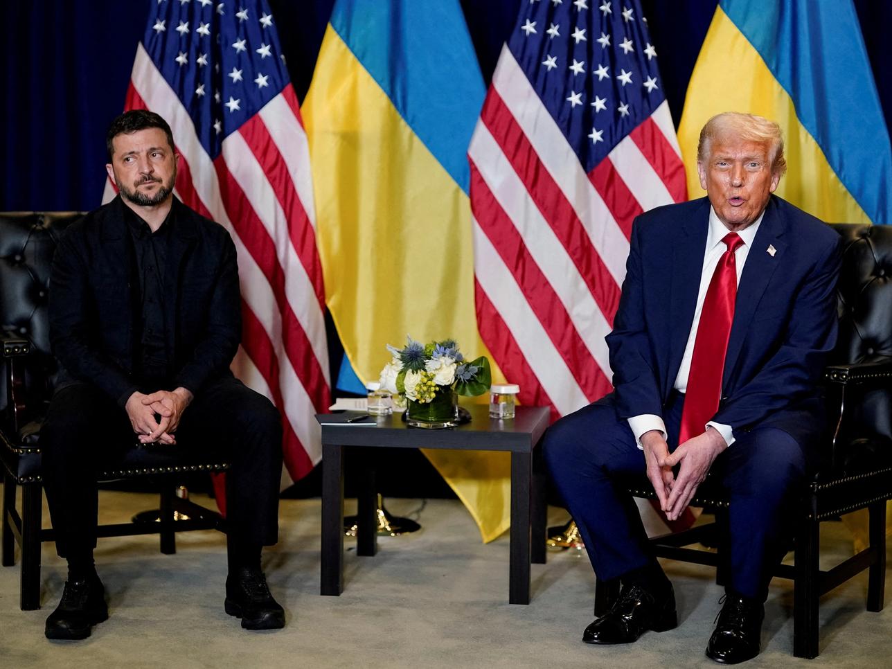 U.S. President Donald Trump meets with Ukrainian President Volodymyr Zelenskyy.
