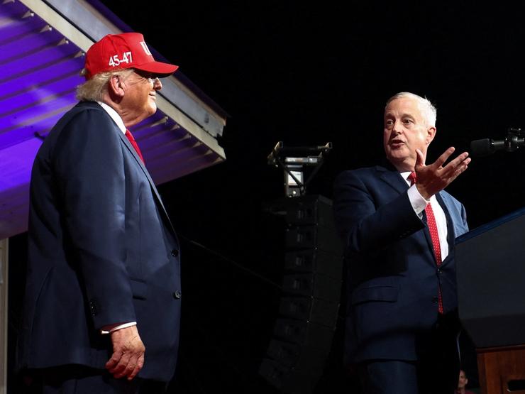 President Donald Trump campaigns for GOP Senate candidate Michael Whatley in North Carolina.