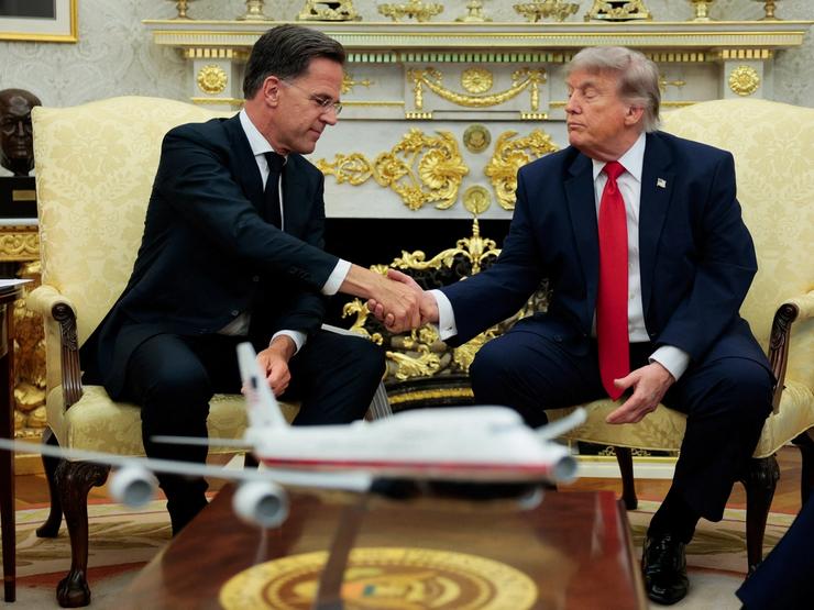 US President Donald Trump shakes hands with NATO Secretary General Mark Rutte