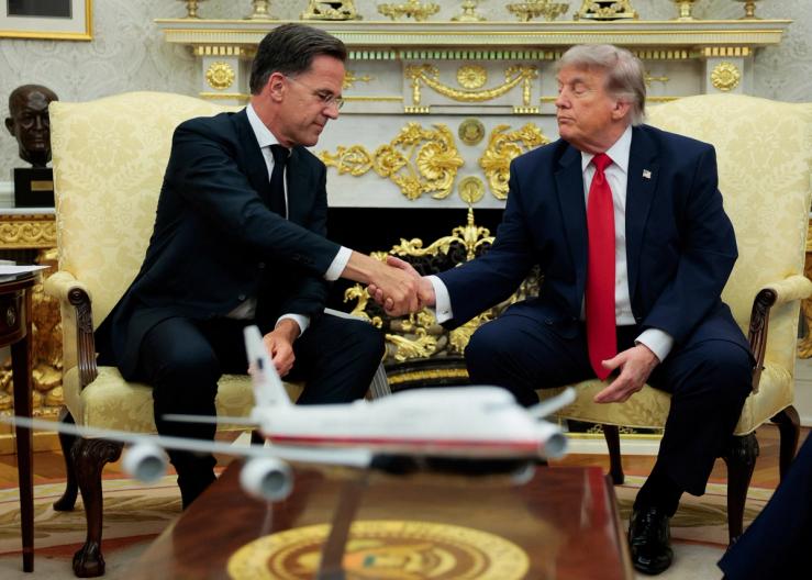 US President Donald Trump shakes hands with NATO Secretary General Mark Rutte