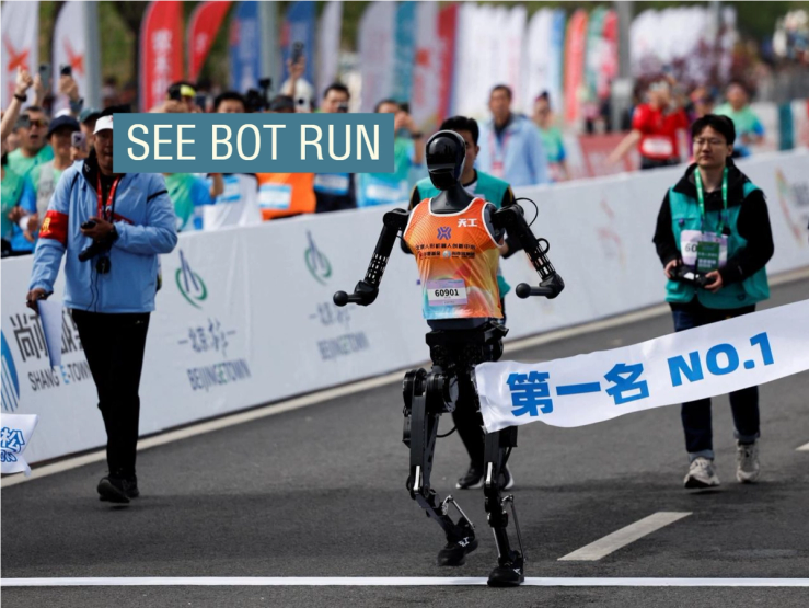 Robots running a marathon in Beijing