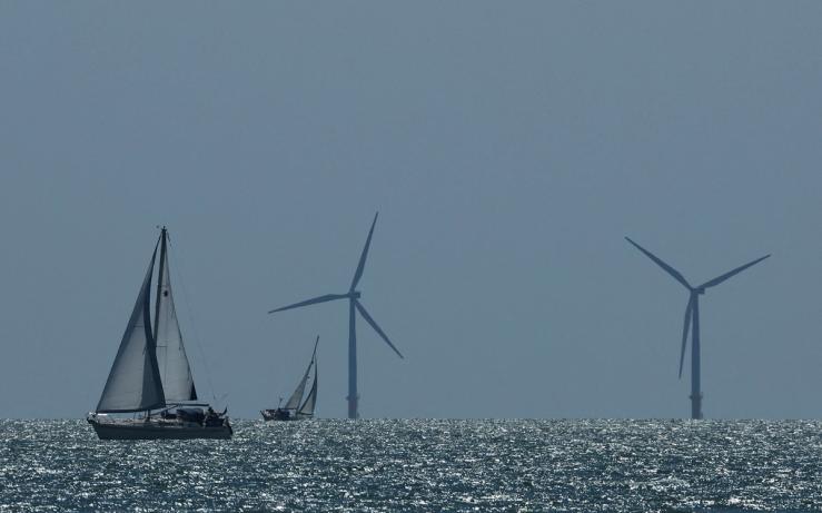 An offshore wind farm, seen from Walton-on-the-Naze, southern Britain