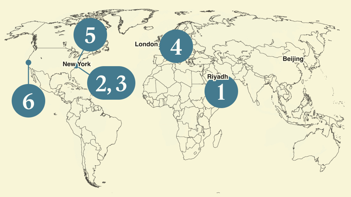 A numbered map of the world.