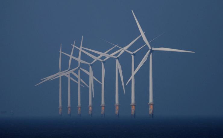 Wind turbines are seen as part of the Burbo Bank wind farm off the coast of New Brighton.