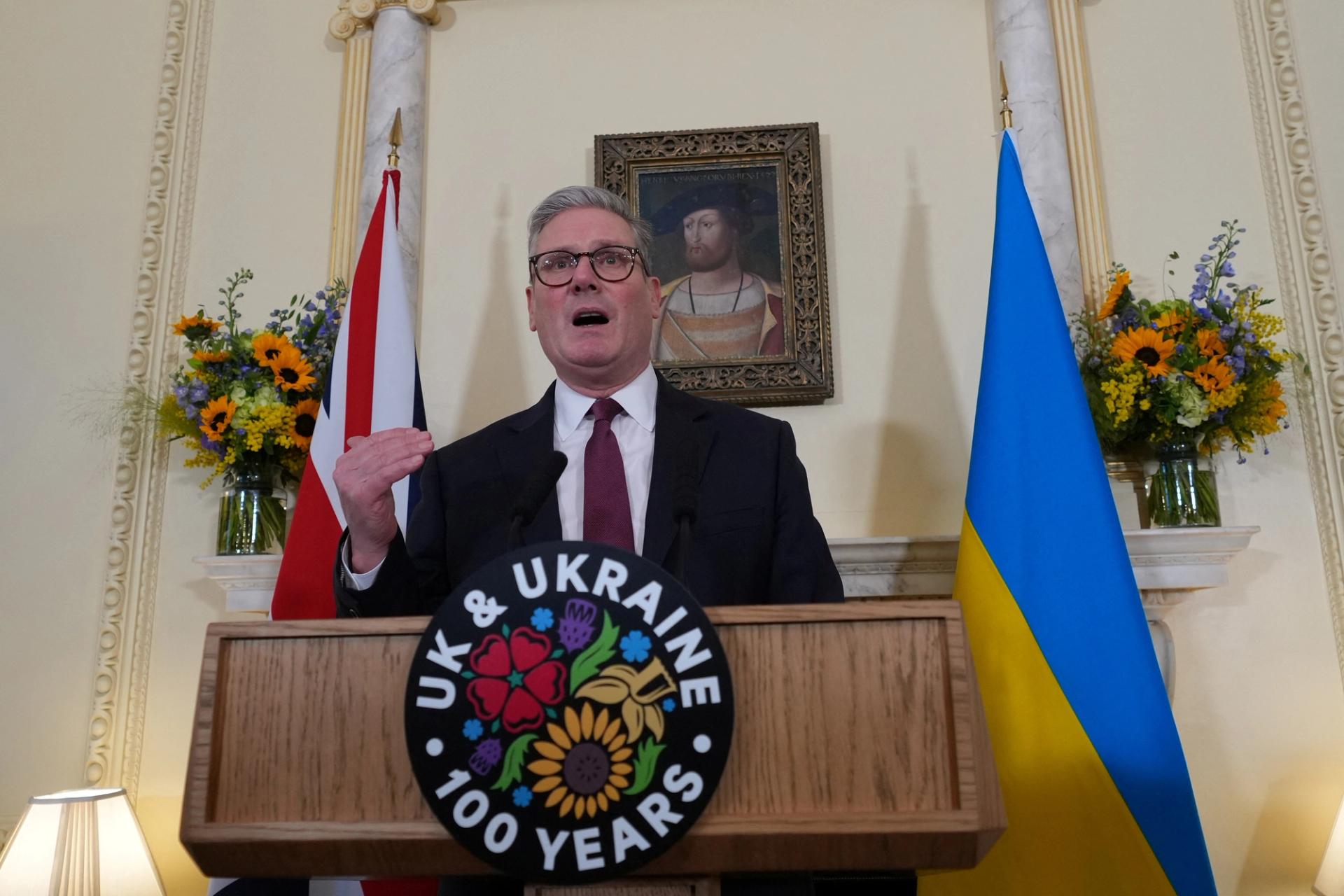 Keir Starmer speaks during a reception marking the third anniversary of Russia’s full-scale invasion of Ukraine. 