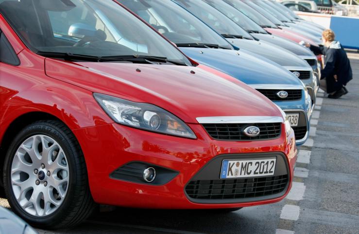 The new Ford Focus cars are lined up for the European presentation to the press in Nice