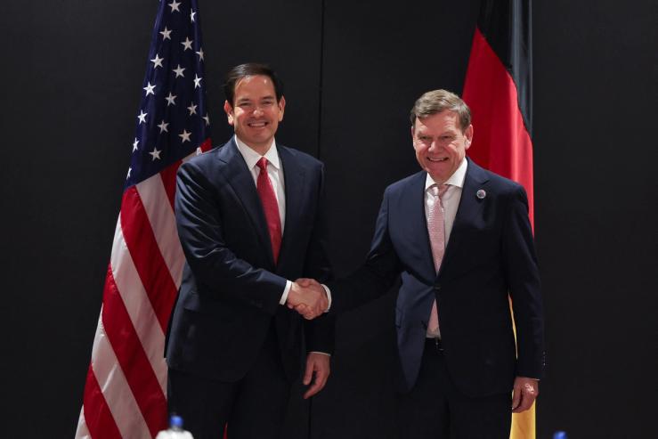 U.S. Secretary of State Marco Rubio meets with German Foreign Minister Johann Wadephul, as they attend the NATO foreign ministers’ informal meeting, in Antalya, Turkey May 15, 2025