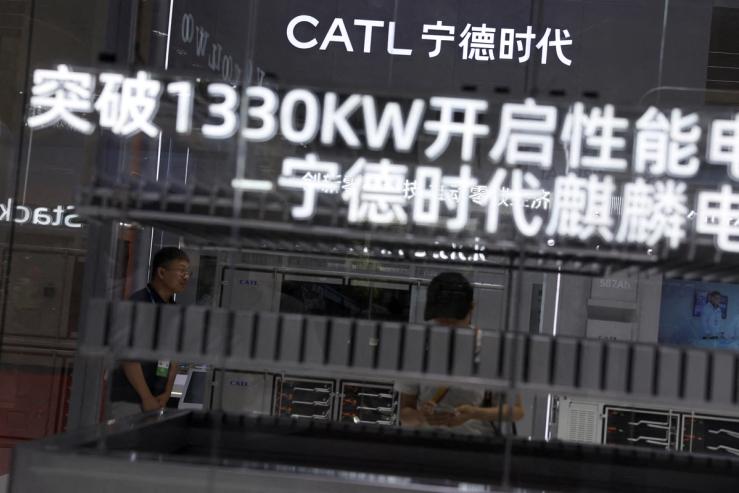 People visit the booth of battery giant CATL