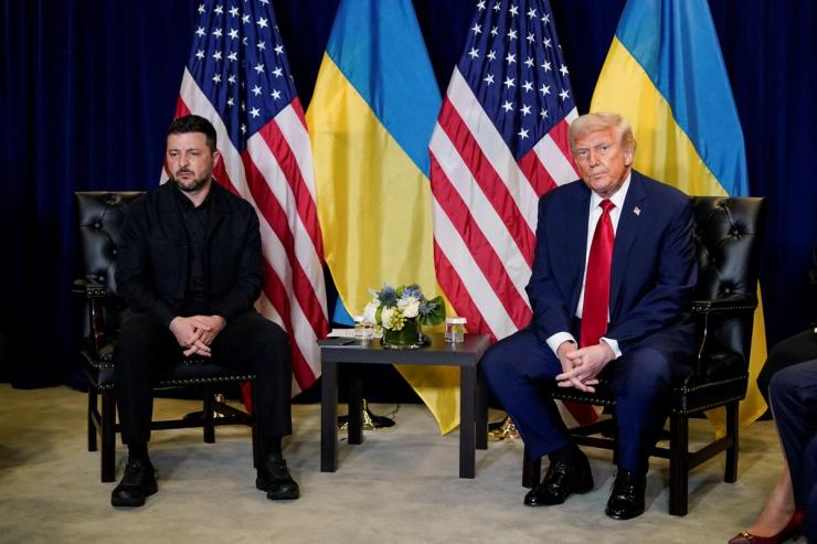 US President Donald Trump sits with Ukraine’s President Volodymyr Zelenskyy.