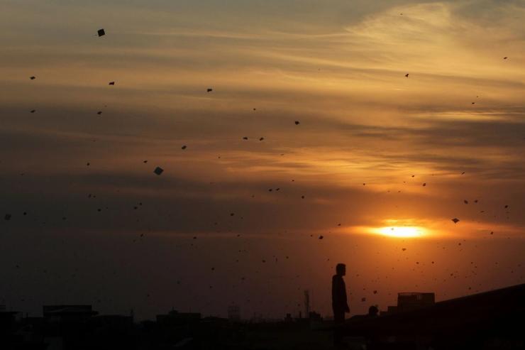 Kites flying in Lahore.