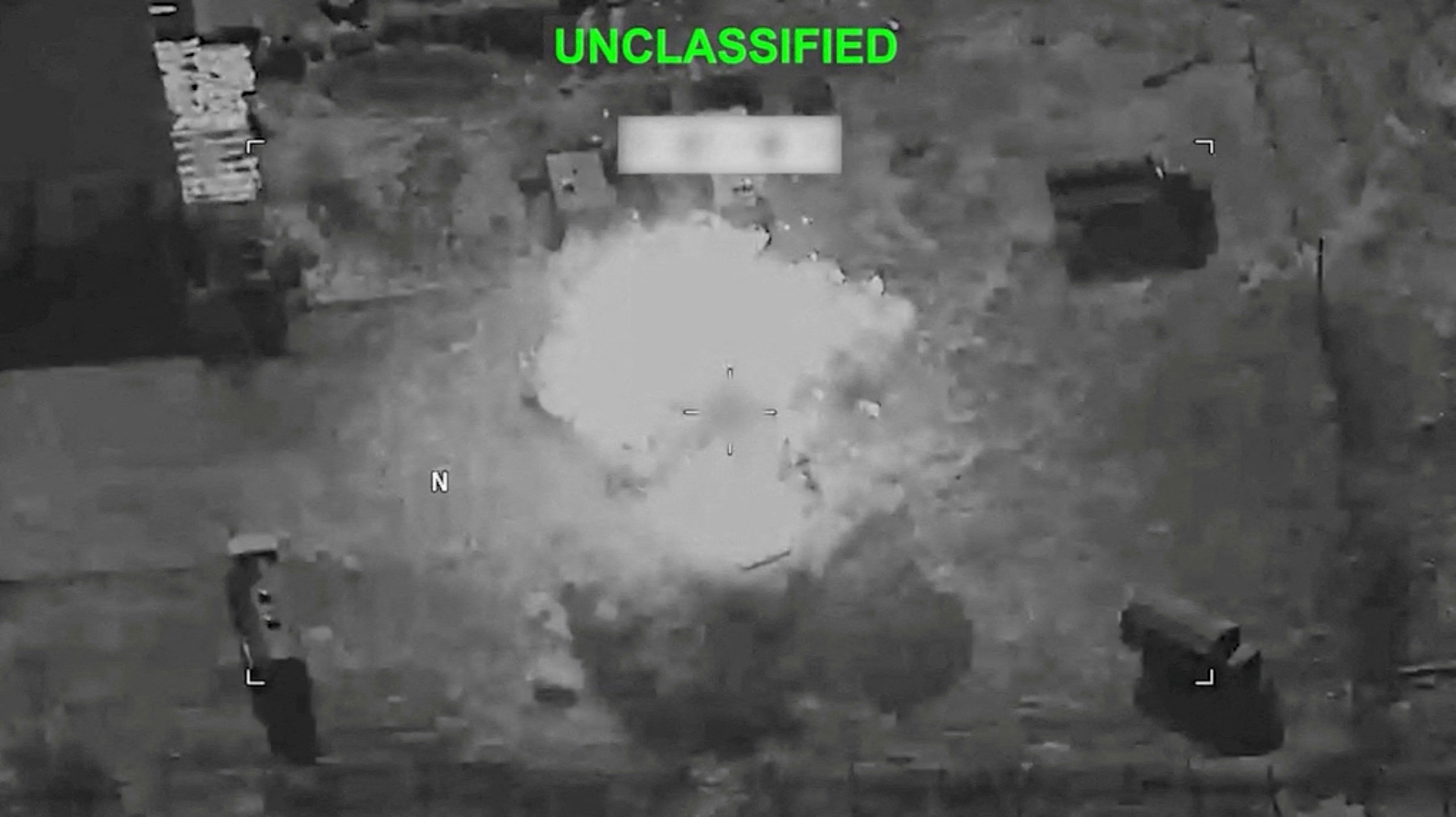 A screenshot of footage of a strike on Iran 