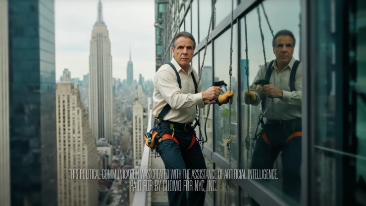 Andrew Cuomo depicted as a window cleaner in an AI-generated image.