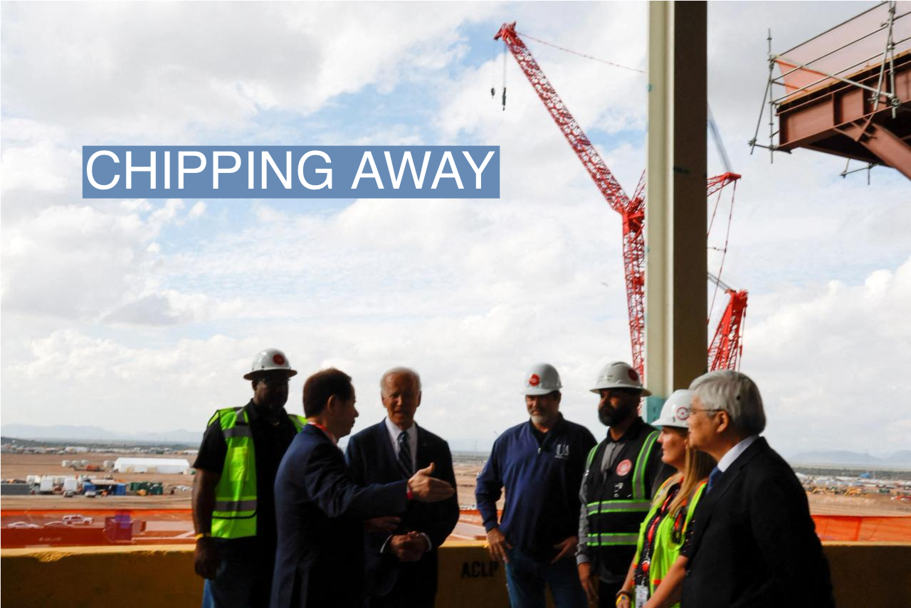 U.S. President Joe Biden speaks with Chairman of TSMC Mark Liu during a visit to TSMC AZ’s first Fab (Semiconductor Fabrication Plant) in P1A (Phase 1A), in Phoenix, Arizona, U.S. December 6, 2022. 