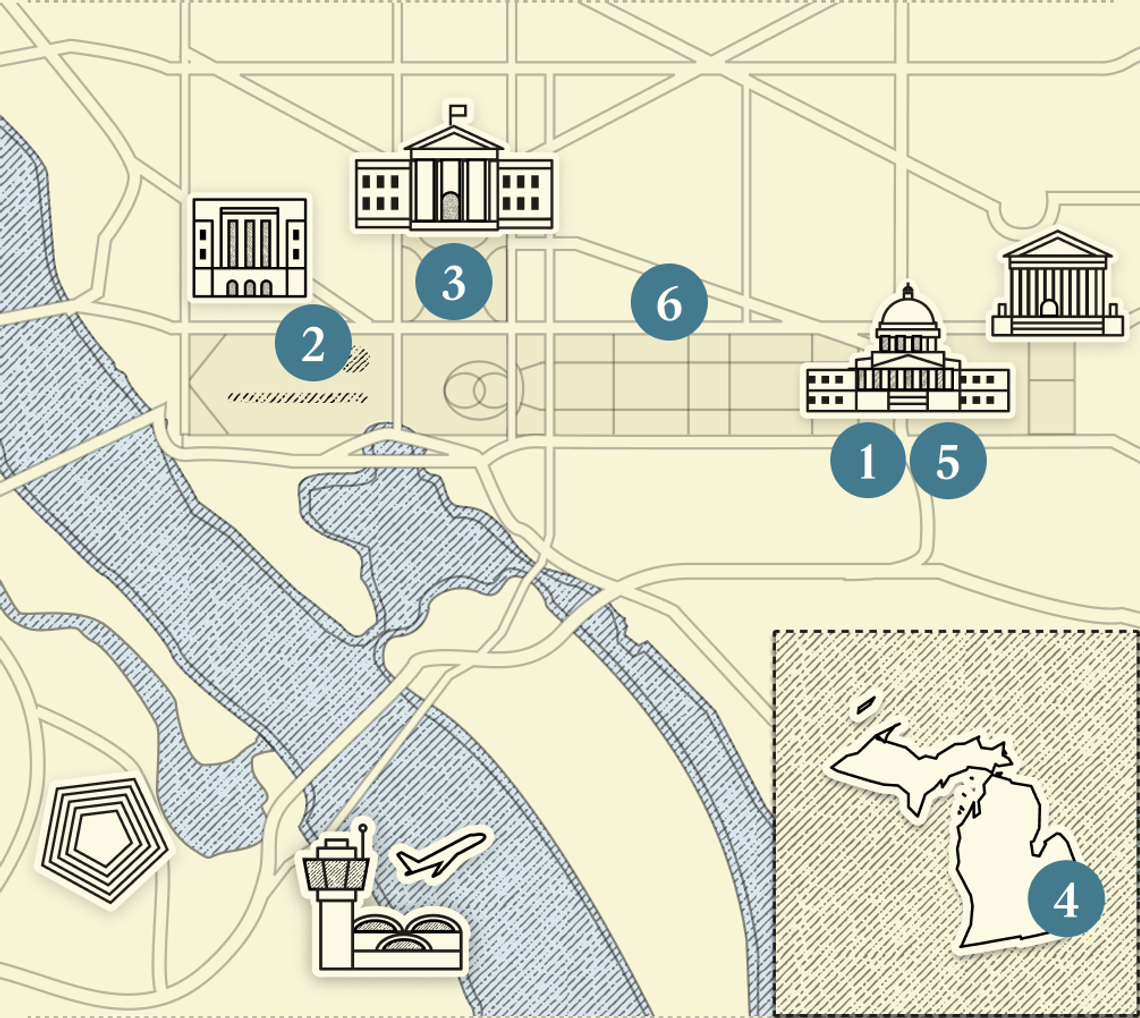 A numbered map of Washington, DC.