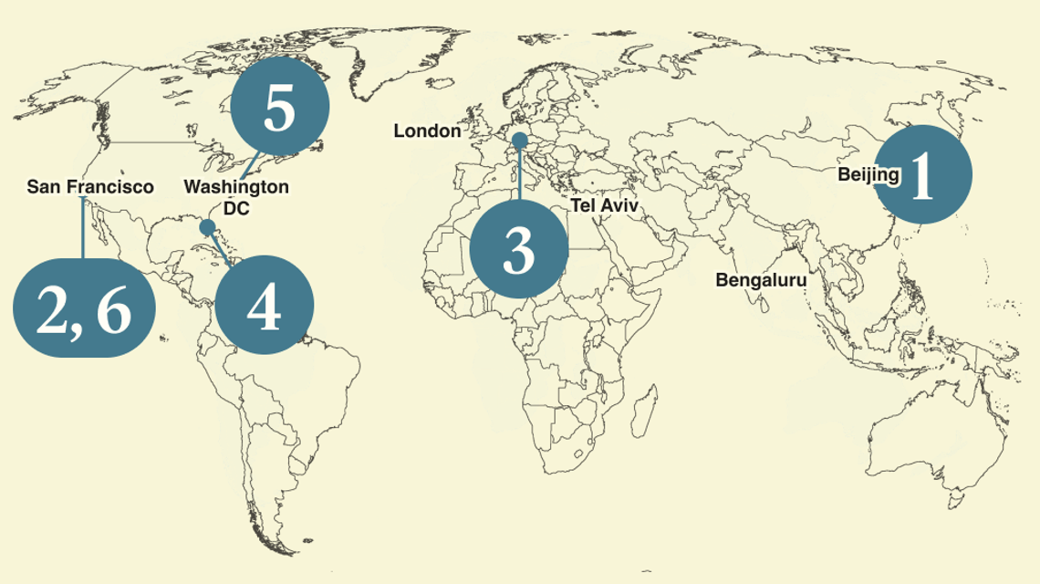 A numbered map of the world.