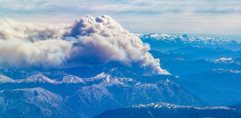 A column of smoke rises from a wildfire near Bariloche in Argentina.