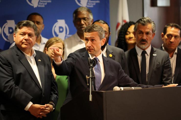 Democratic National Committee (DNC) Chair Ken Martin speaks during a press conference in 2025.