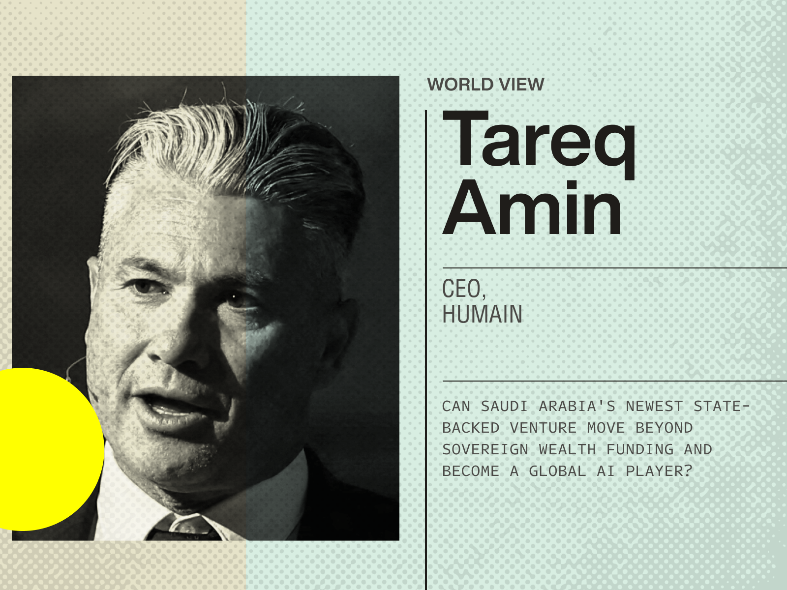A graphic showing HUMAIN CEO Tareq Amin.