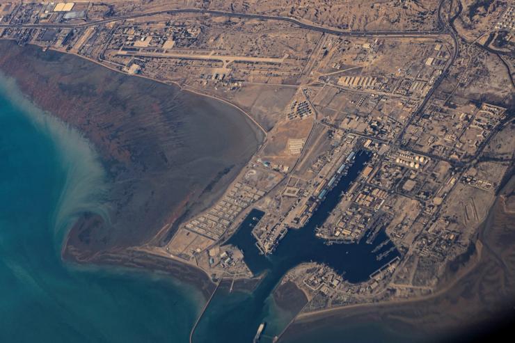 An aerial view of the Iranian shores and Port of Bandar Abbas in the strait of Hormuz.