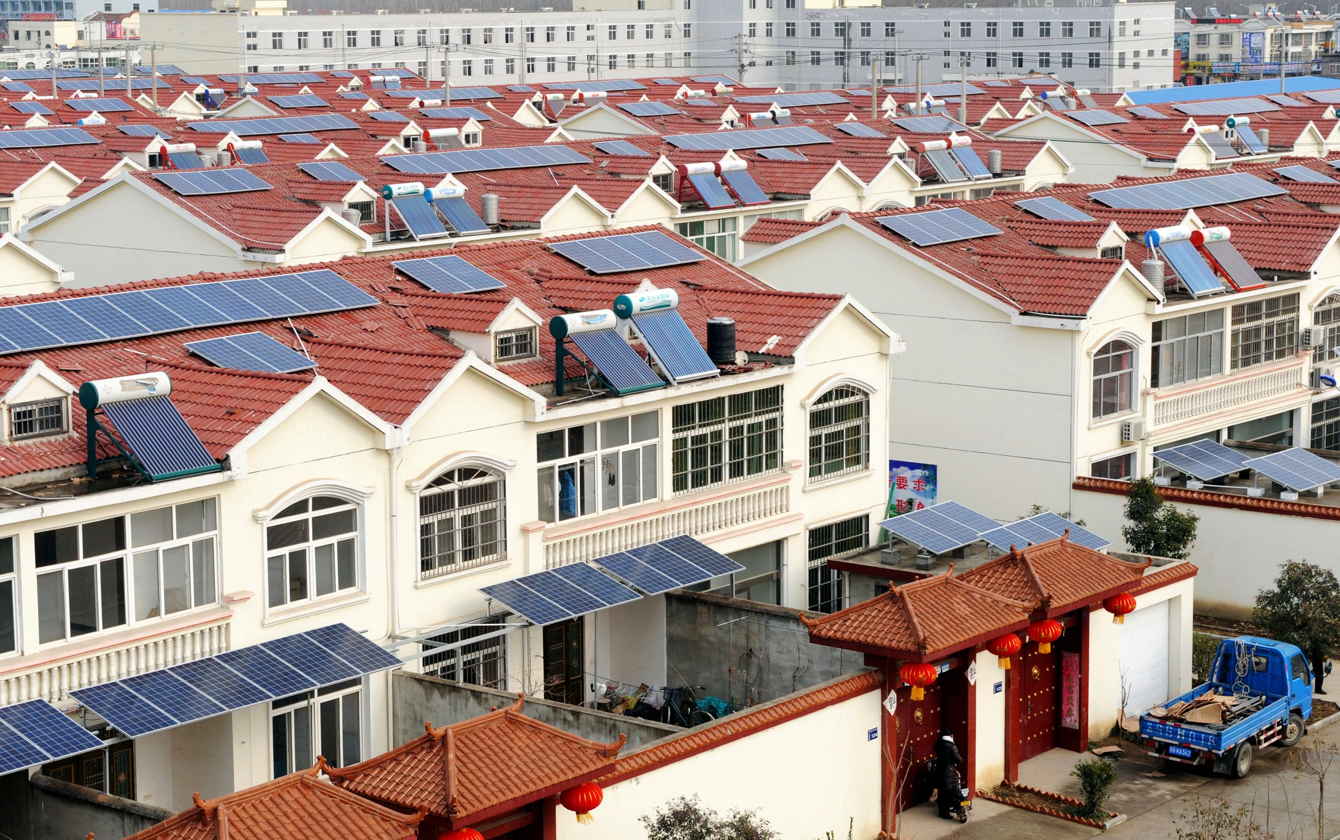 Solar panels on the roofs of houses