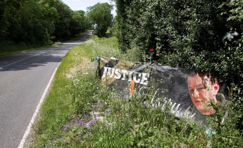 A memorial for Harry Dunn in Croughton, Britain on June 11, 2021.