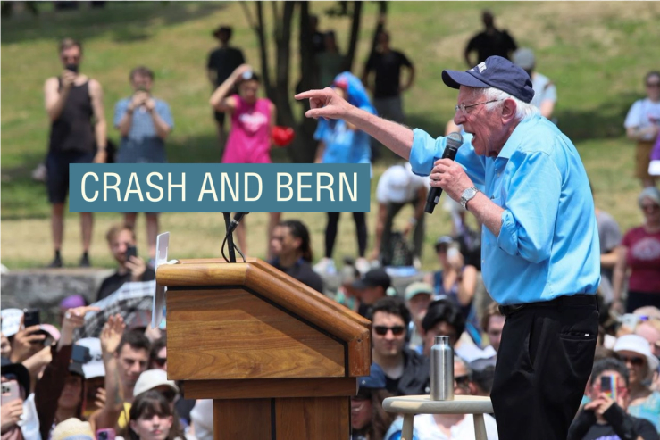 Sen. Bernie Sanders speaks at Rep. Jamaal Bowman’s campaign rally in the Bronx borough of New York City on June 22, 2024.