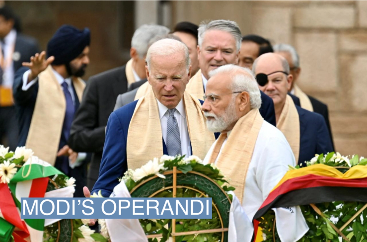 U.S. President Joe Biden visits the Raj Ghat memorial with Prime Minister of India Narendra Modi and other G20 leaders, Sept. 10, 2023, in New Delhi. Kenny Holston/Pool via REUTERS