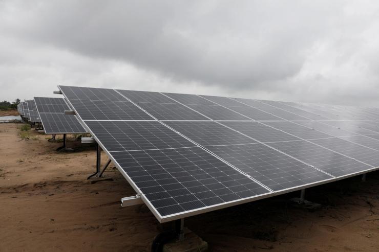 Solar power panels are seen at the Atlantic Shrimpers farm in Badagry, Lagos.