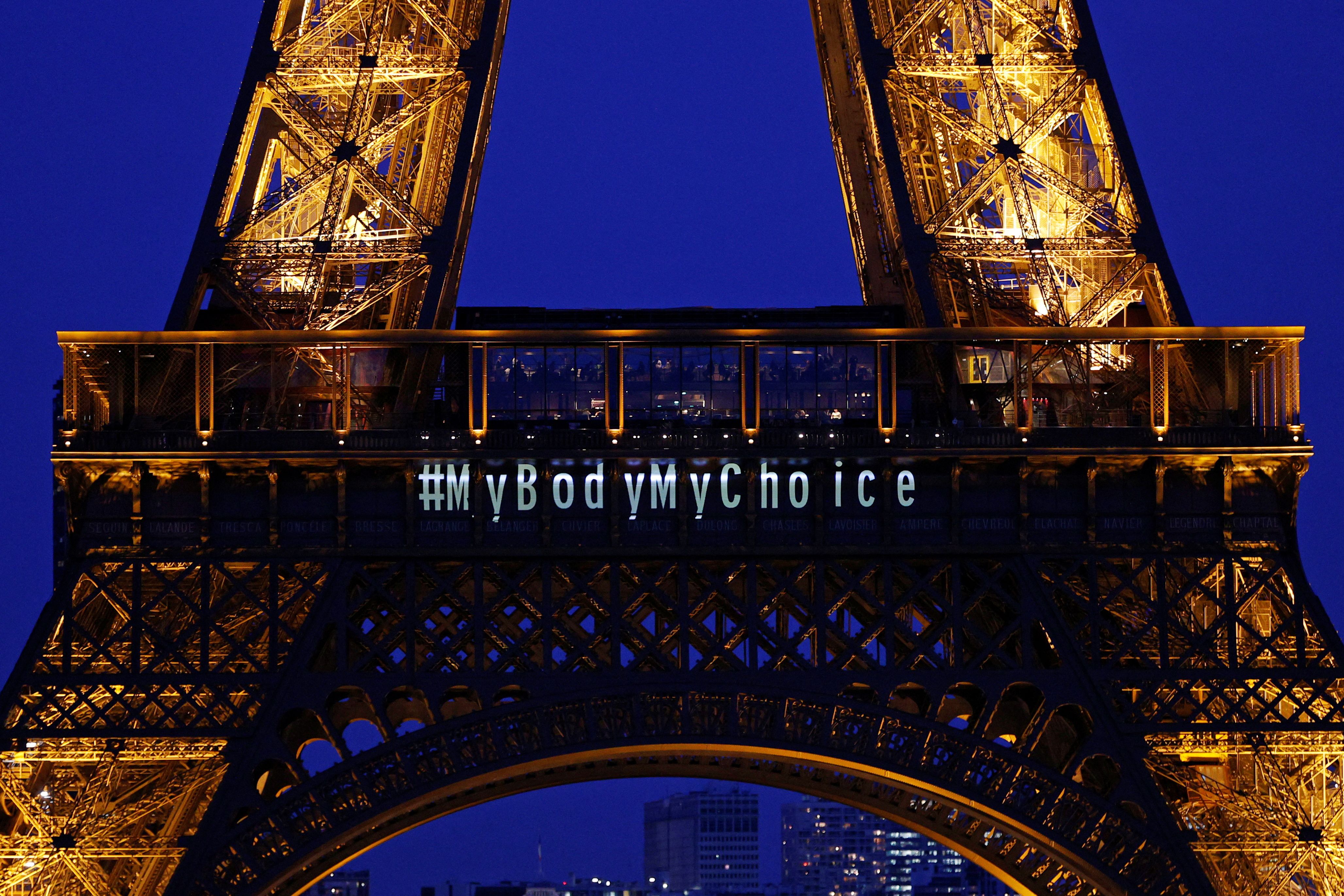 The Eiffel Tower lights up with the message “My body My choice” after French lawmakers enshrined the right to abortion in its constitution during a special congress in Versailles, in Paris, France