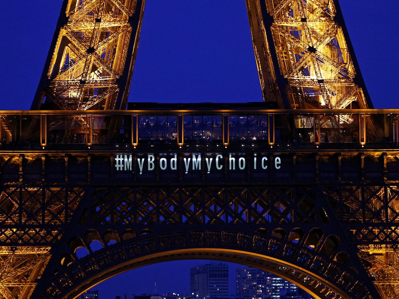 The Eiffel Tower lights up with the message “My body My choice” after French lawmakers enshrined the right to abortion in its constitution during a special congress in Versailles, in Paris, France