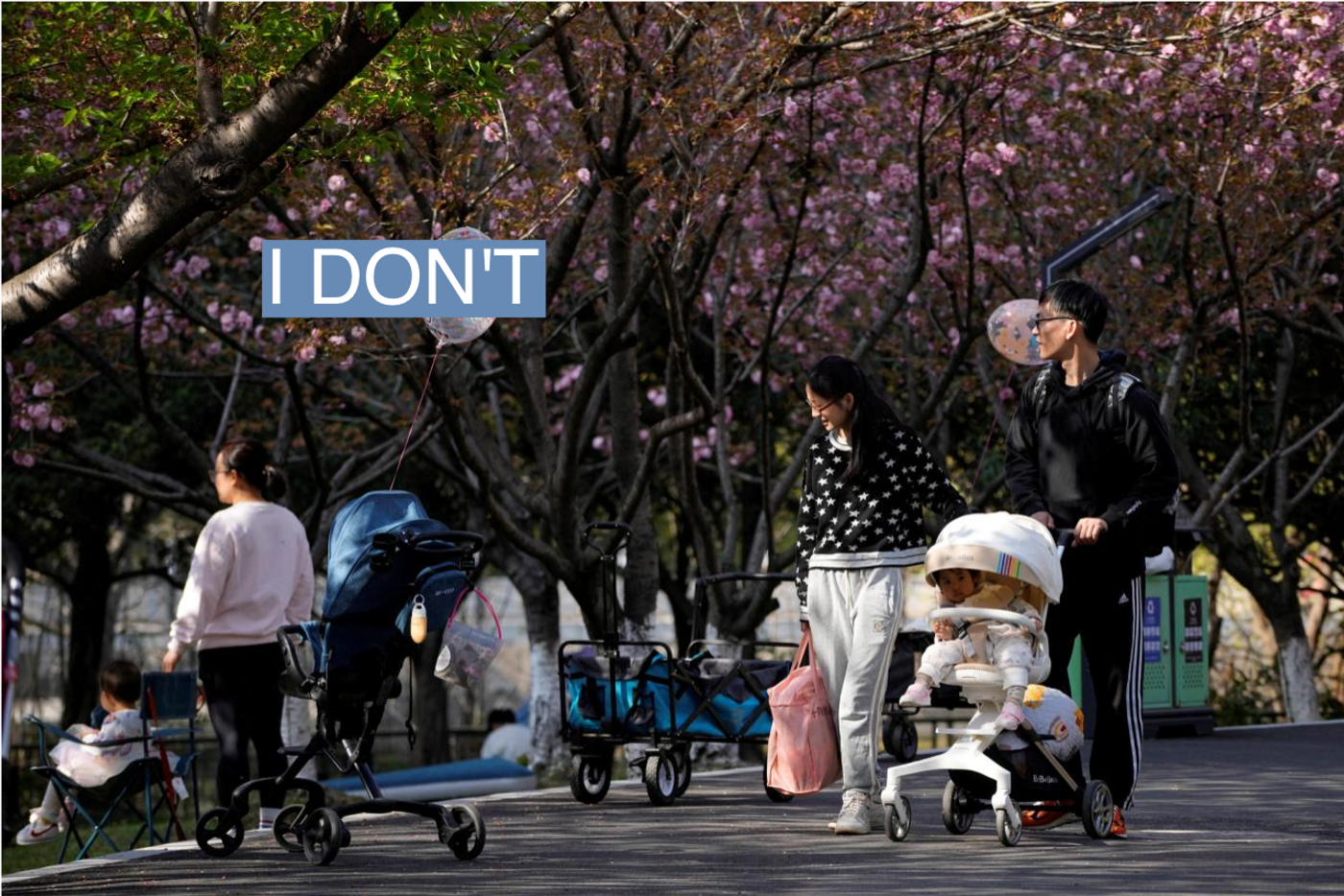 A parents pushes a stroller with a baby in a park in Shanghai, China, April 2, 2023. REUTERS/Aly Song/File Photo