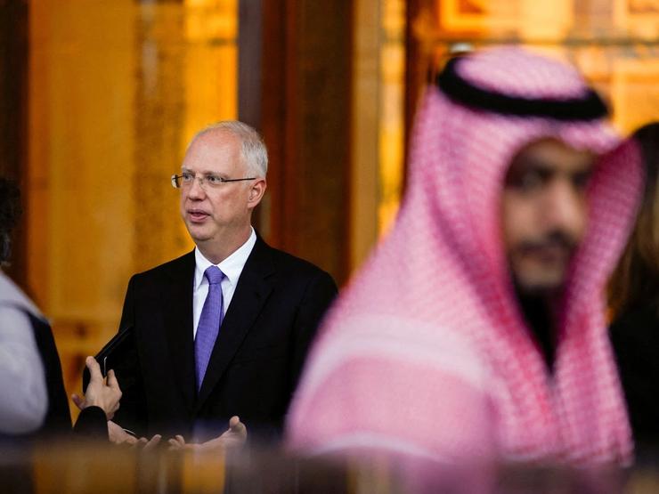 The head of Russia’s sovereign wealth fund Kirill Dmitriev speaks to media ahead of his meeting with U.S. delegation in Riyadh