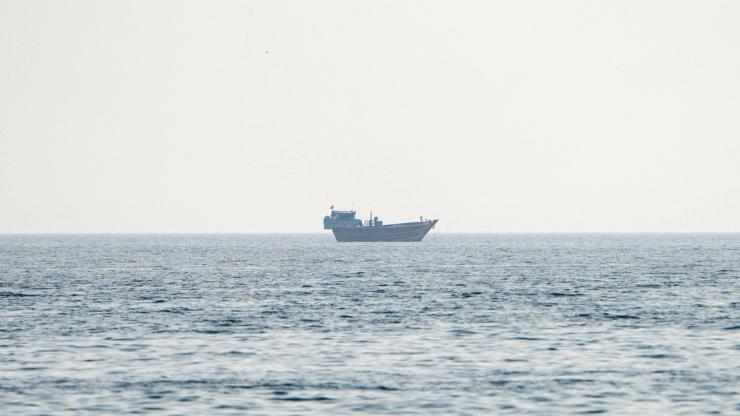 A vessel at the Strait of Hormuz, as seen from Musandam, Oman.