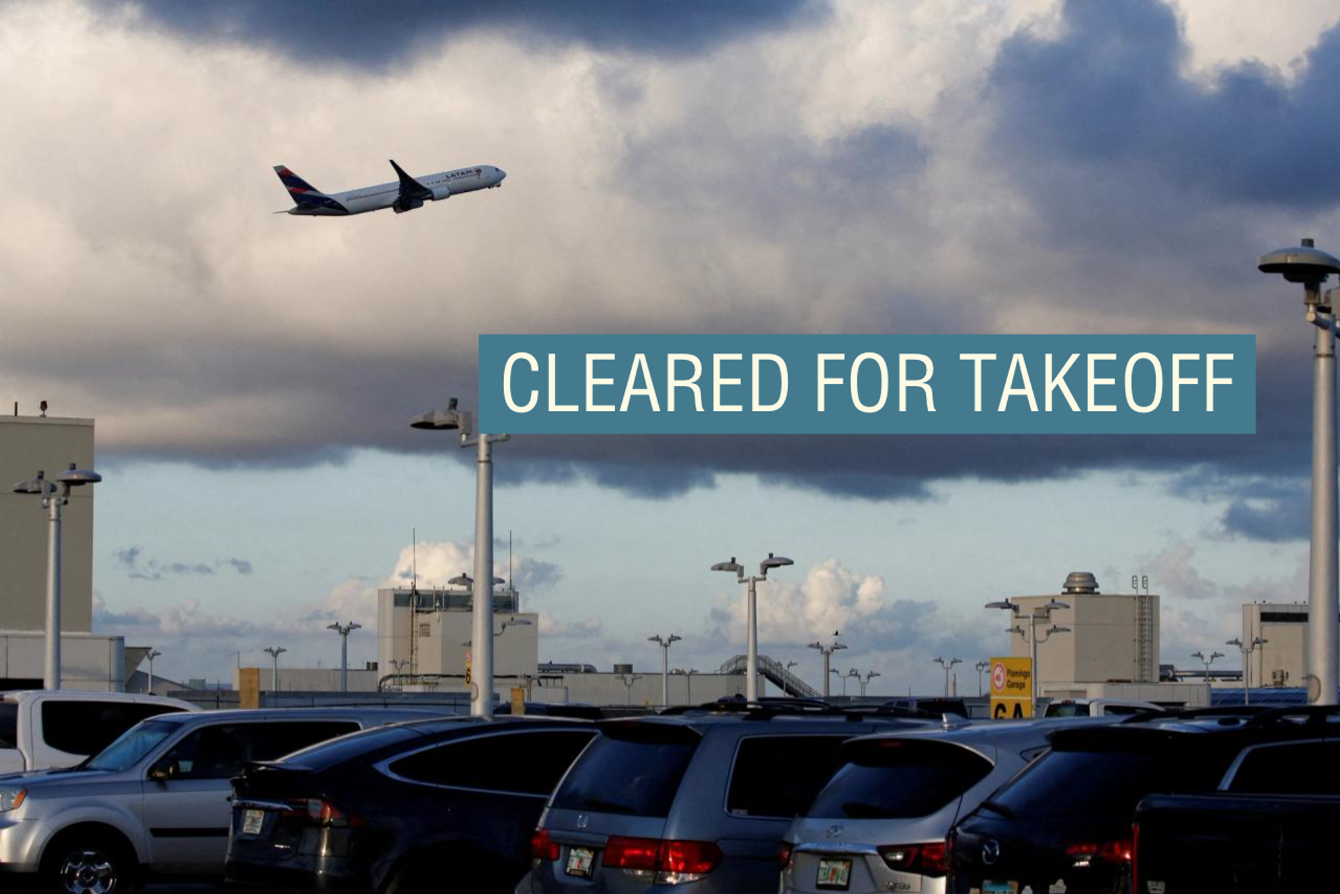 A passenger airplane takes off from an airport.