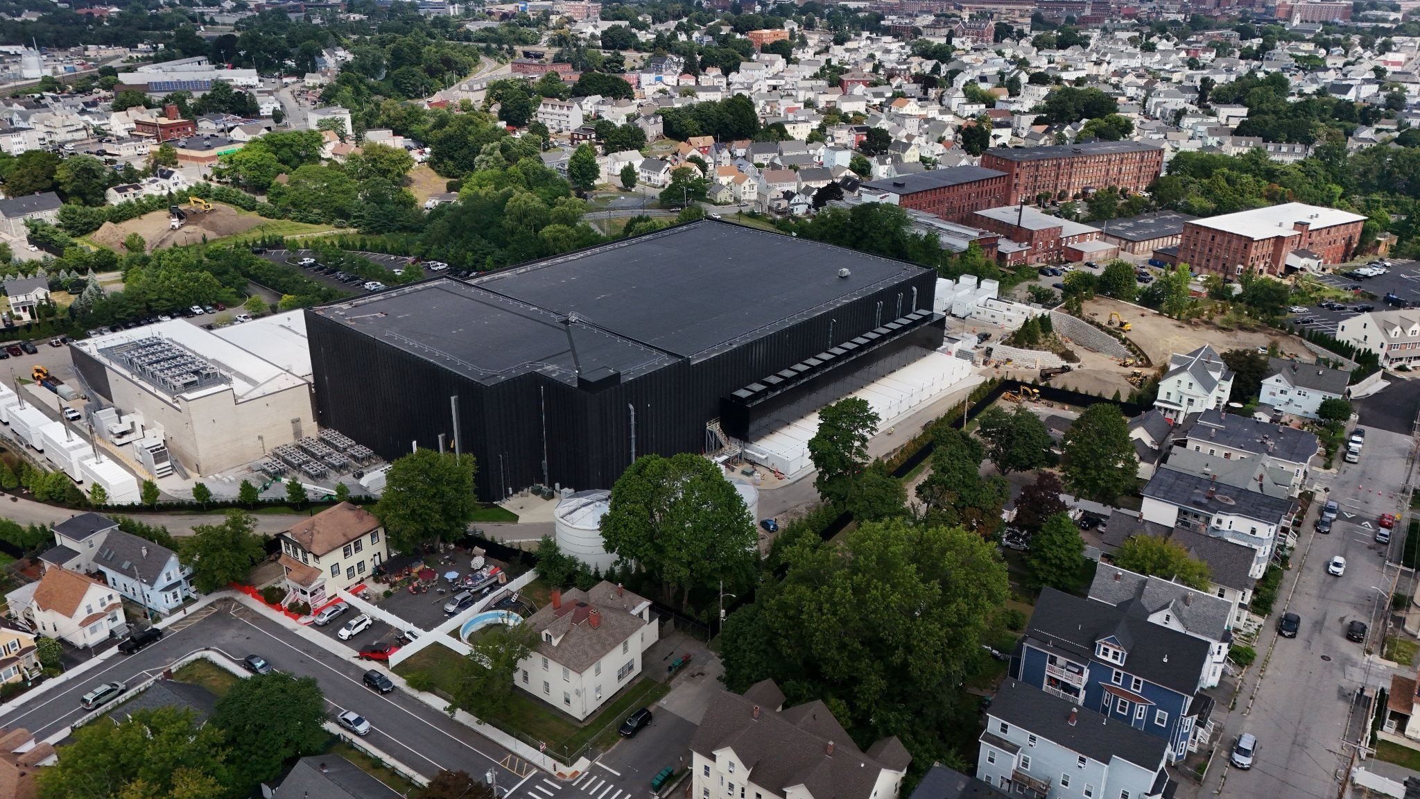 A drone view shows The Markley Group data center in a residential neighborhood in Lowell, Massachusetts. Brian Snyder/Reuters.