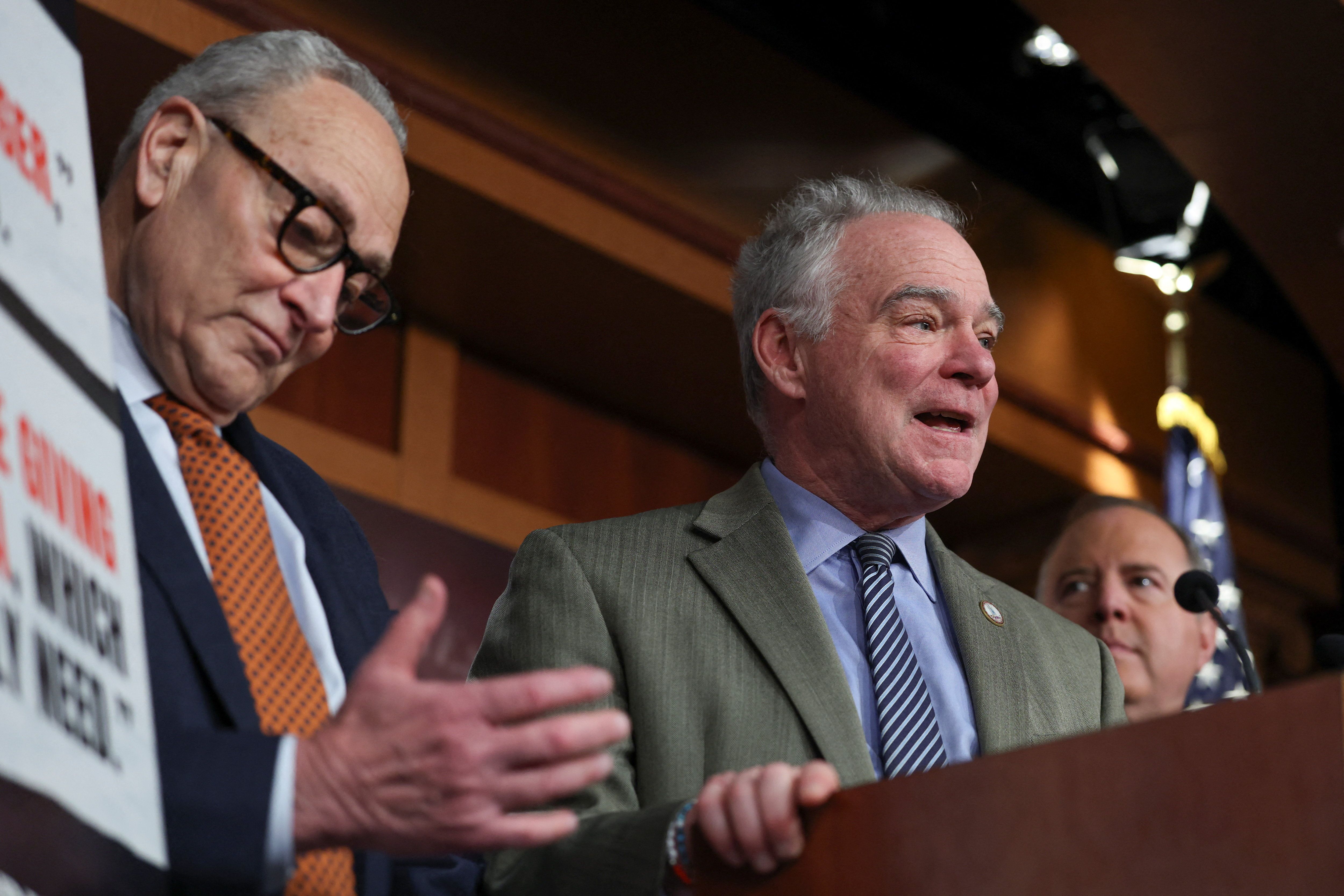 Senate Minority Leader Chuck Schumer and Sen. Tim Kaine, D-Va.